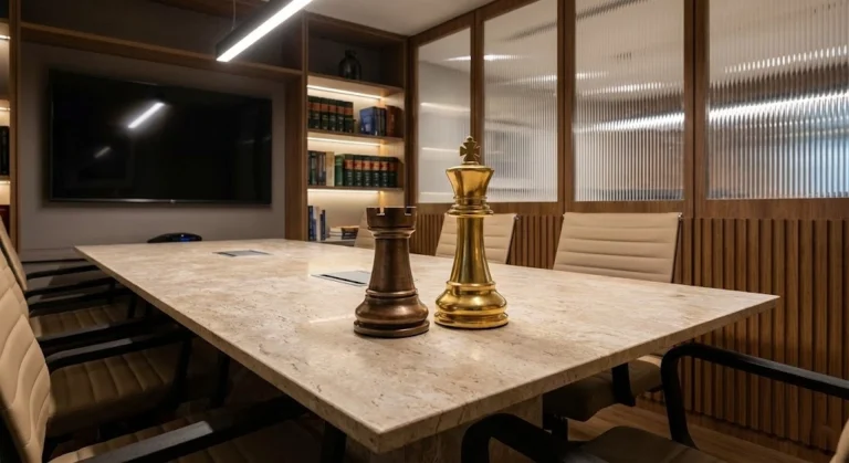 Peça de xadrez em bronze protegendo o rei, simbolizando a segurança jurídica na Defesa em Sindicância RJ.