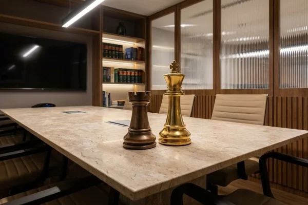 Peça de xadrez em bronze protegendo o rei, simbolizando a segurança jurídica na Defesa em Sindicância RJ.